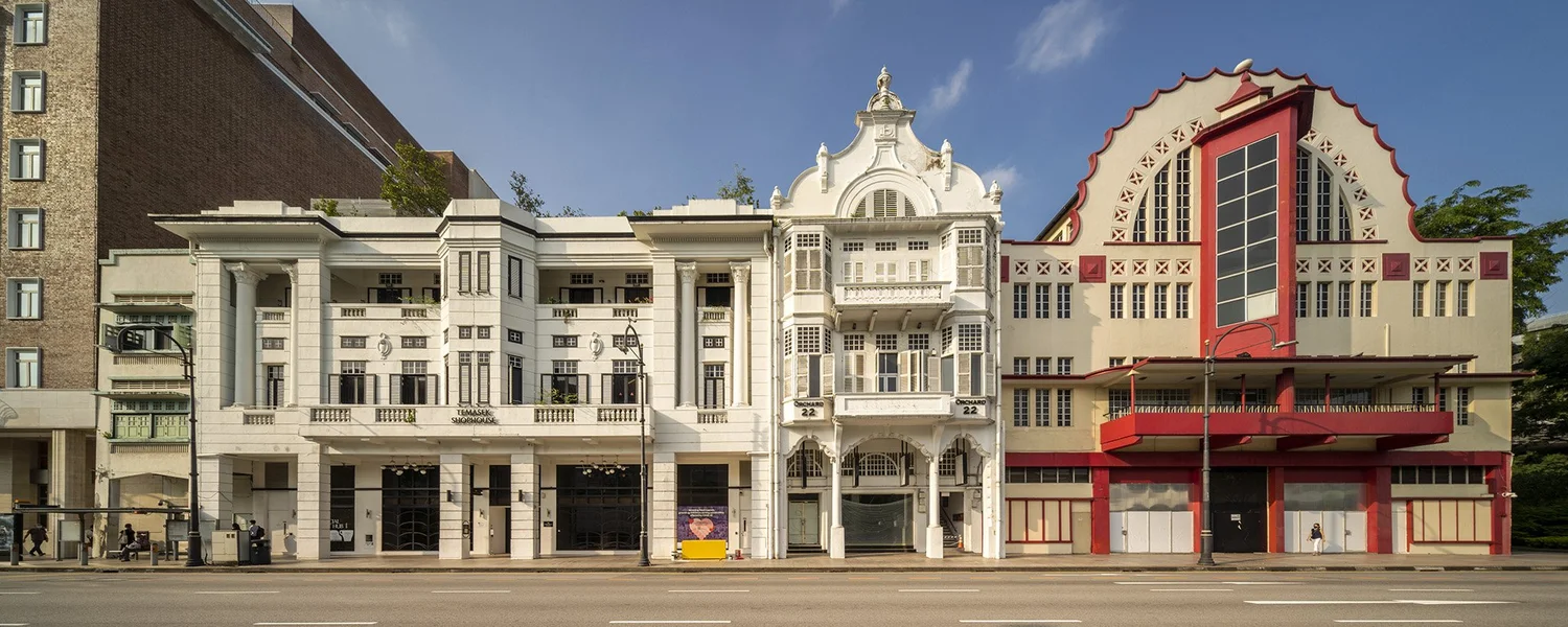 Restored Temasek Shophouse facades along Orchard Road